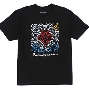 Pink Dolphin Wave Stamp Black T-Shirt L
